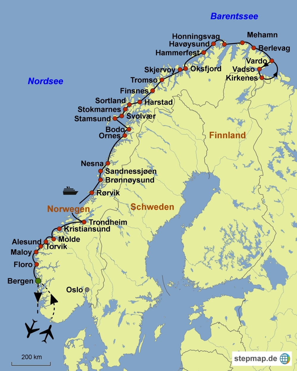 heute Abend Suri Pirat route hurtigruten karte Pastell Rafflesia